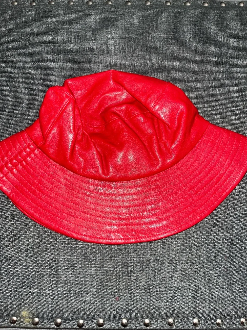 Anthropologie Red Faux Leather Bucket Hat